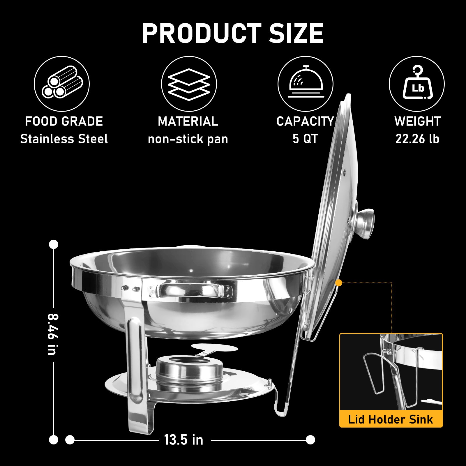 Chafing Dish Set | 5 Quarts Glass Cover