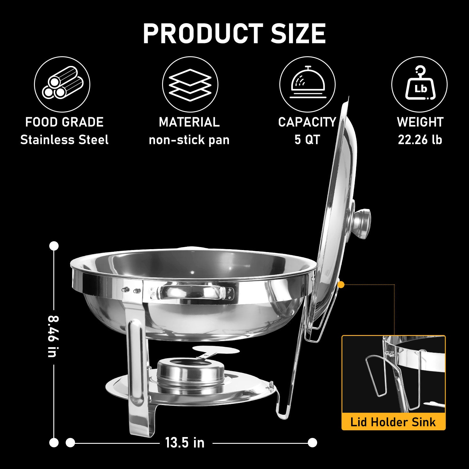 Ember Curve Chafing Dish Set | 5 Quarts stainless steel Lid
