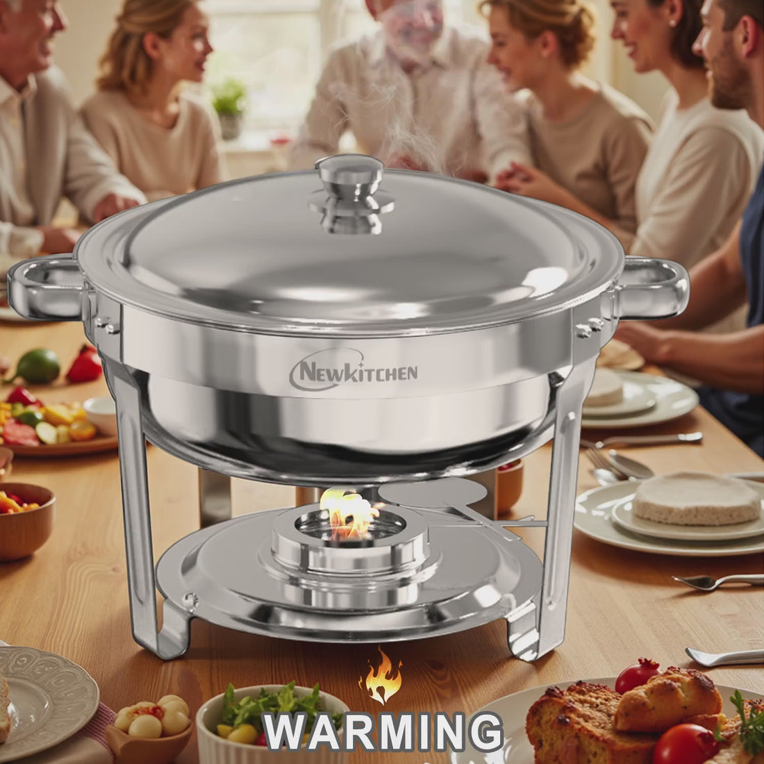 newkitchen round chafing dish warming silver