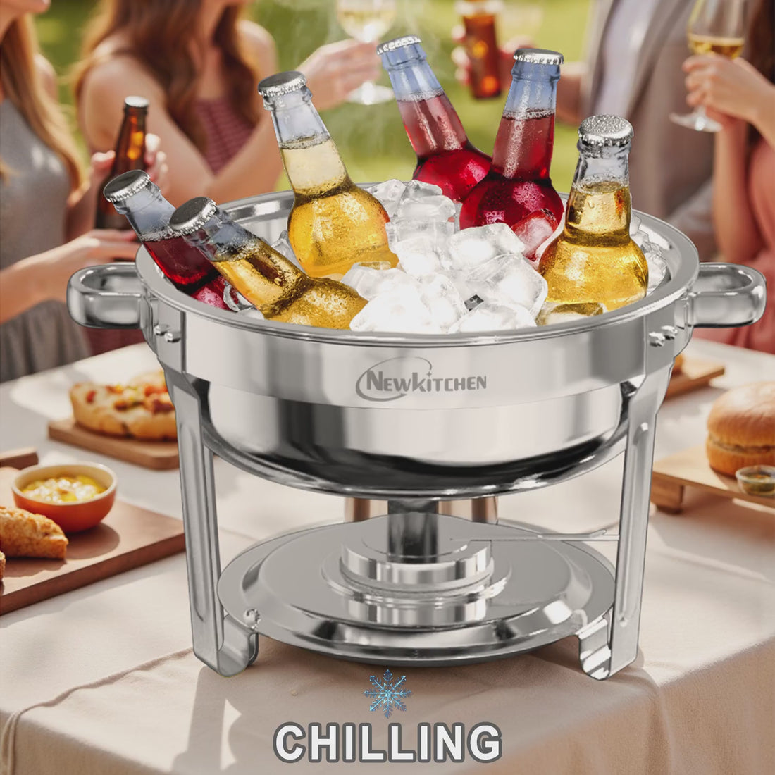 newkitchen round chafing dish chiling silver