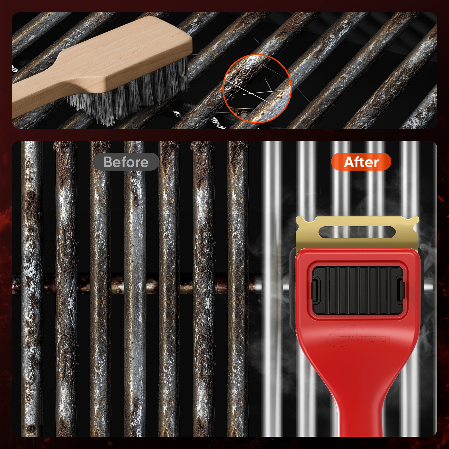 red grill brush Hairless safe clean