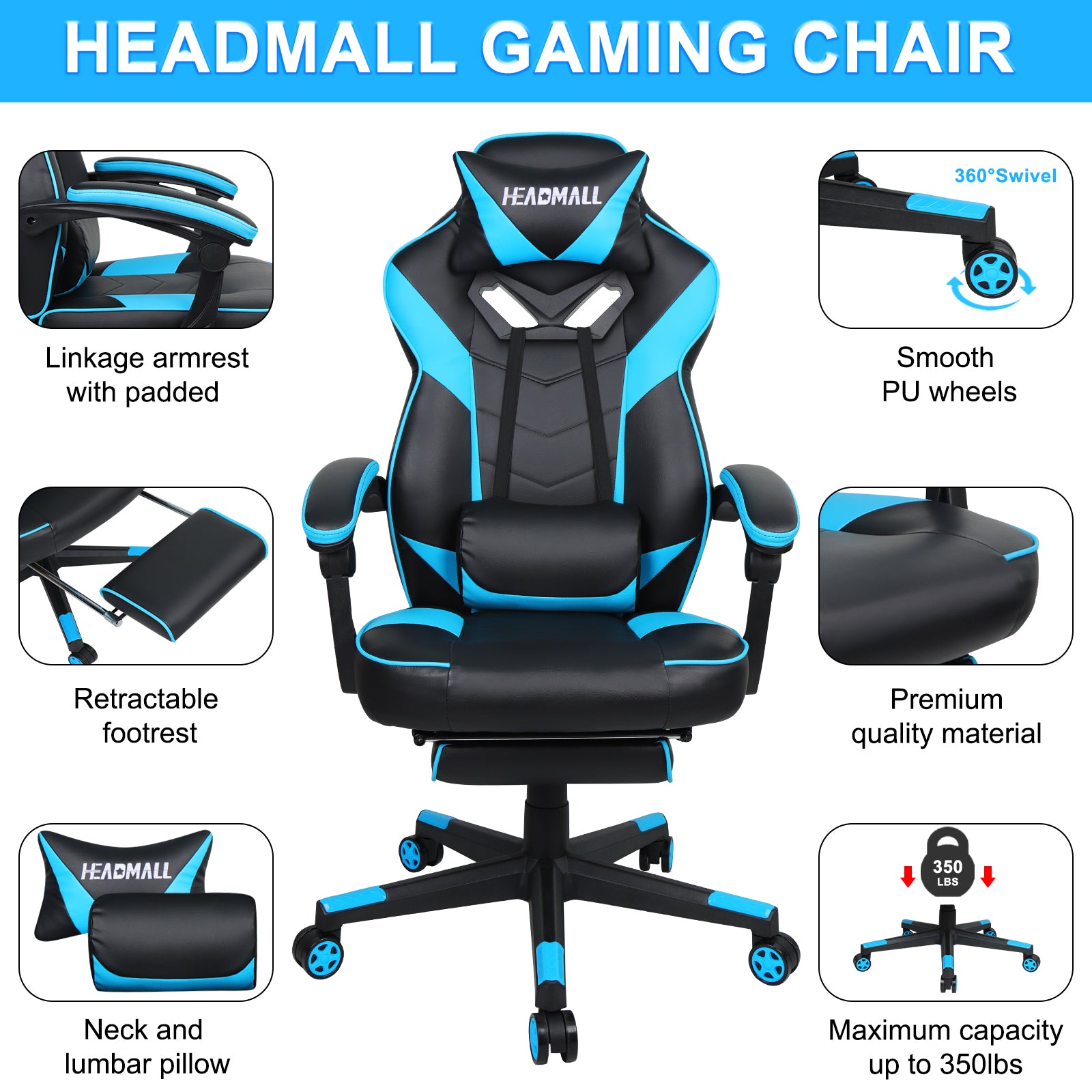 Ergonomic blue Gaming Chair