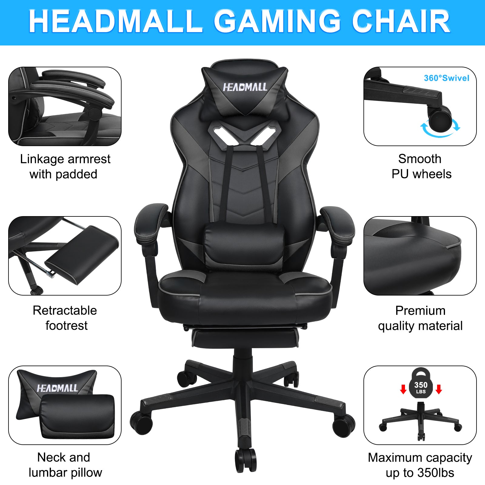 Ergonomic Dark-Gray Gaming Chair