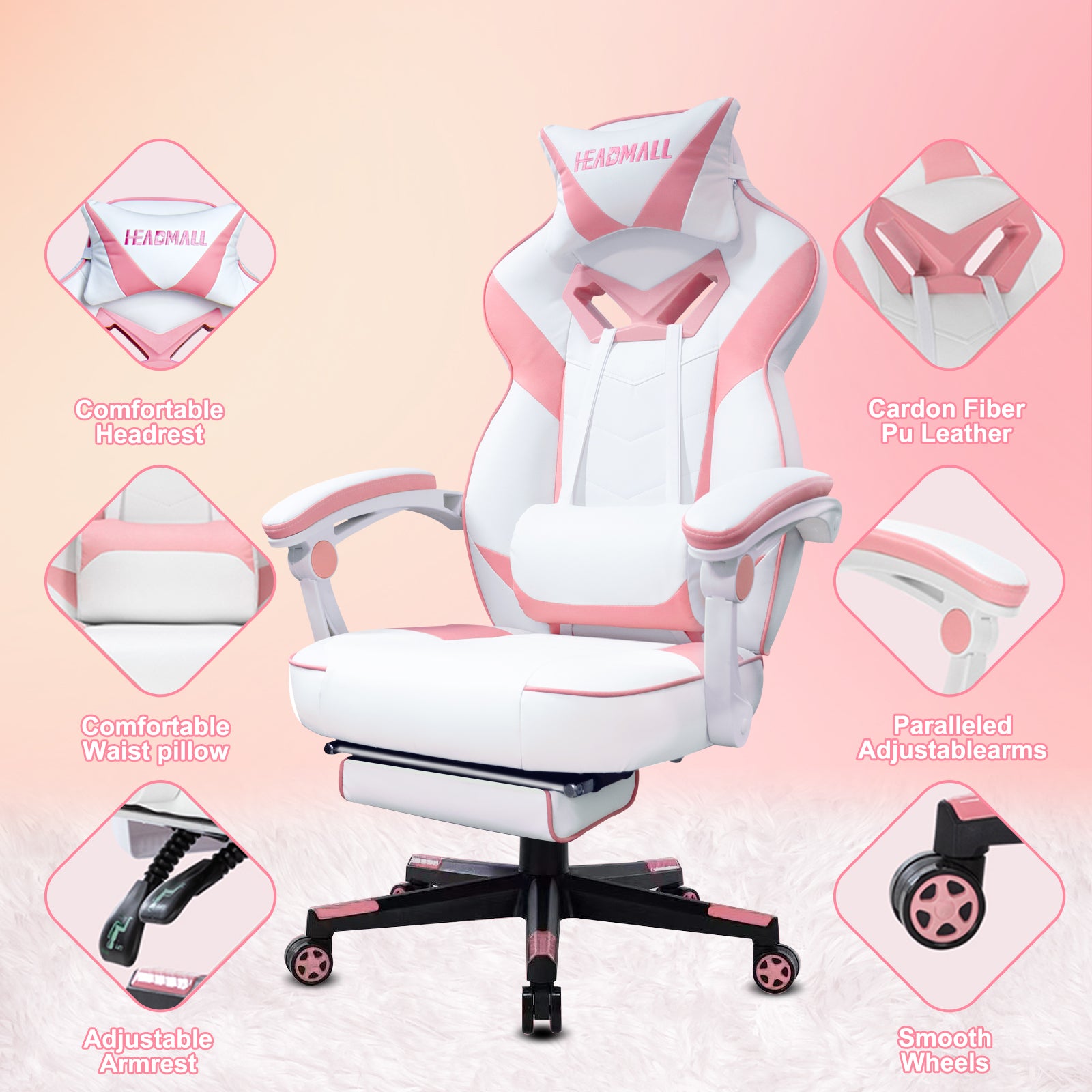 Ergonomic Pink Gaming Chair